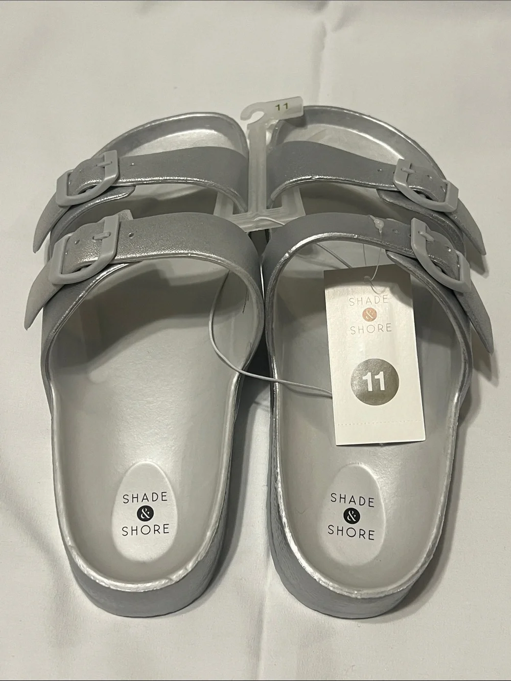 Shade & Shore Silver Double-Buckle Slide Sandals
